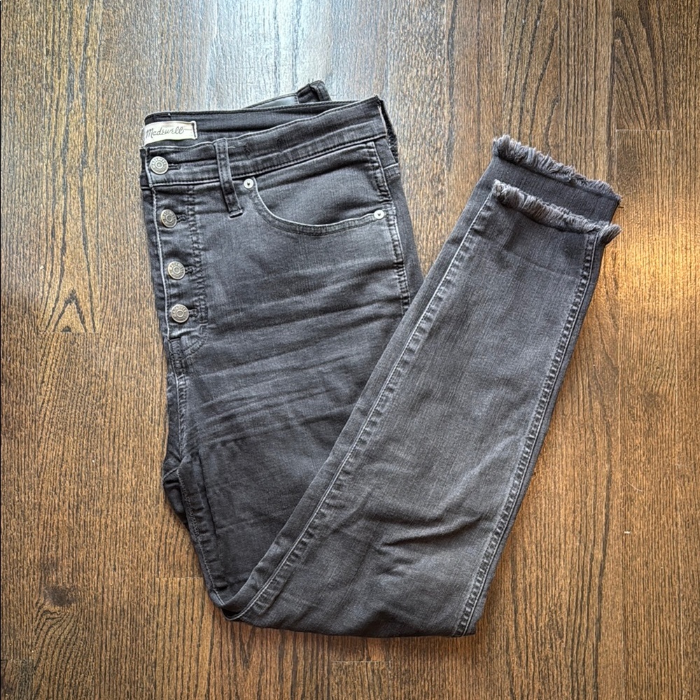 Madewell High Rise Gray Jeans with Distressed Look